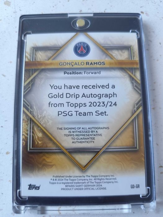 Karta Goncalo Ramos AUTO 4/5 PSG. Topps Gold Drip