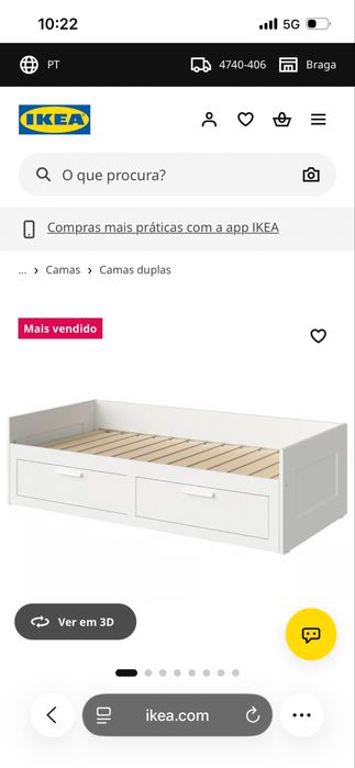 Cama IKEA BRIMNES individual/dupla + 2 gavetas + 2 colchões