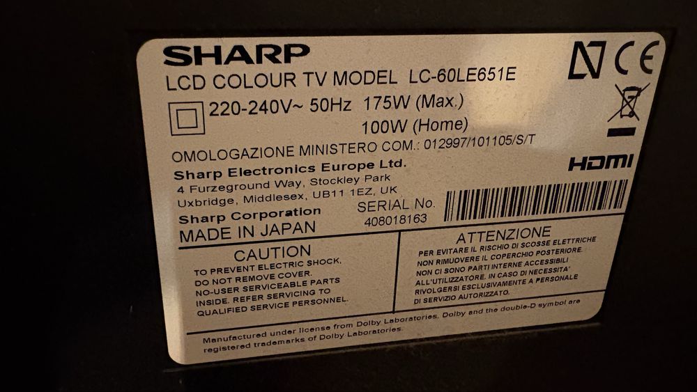 Telewizor Sharp Lc 60le651e sprawny