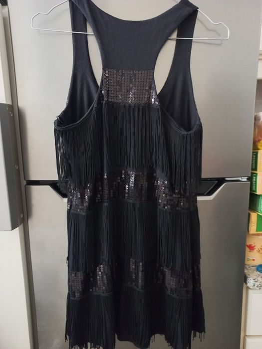 Vestido/túnica preto novo com franjas e lantejoulas