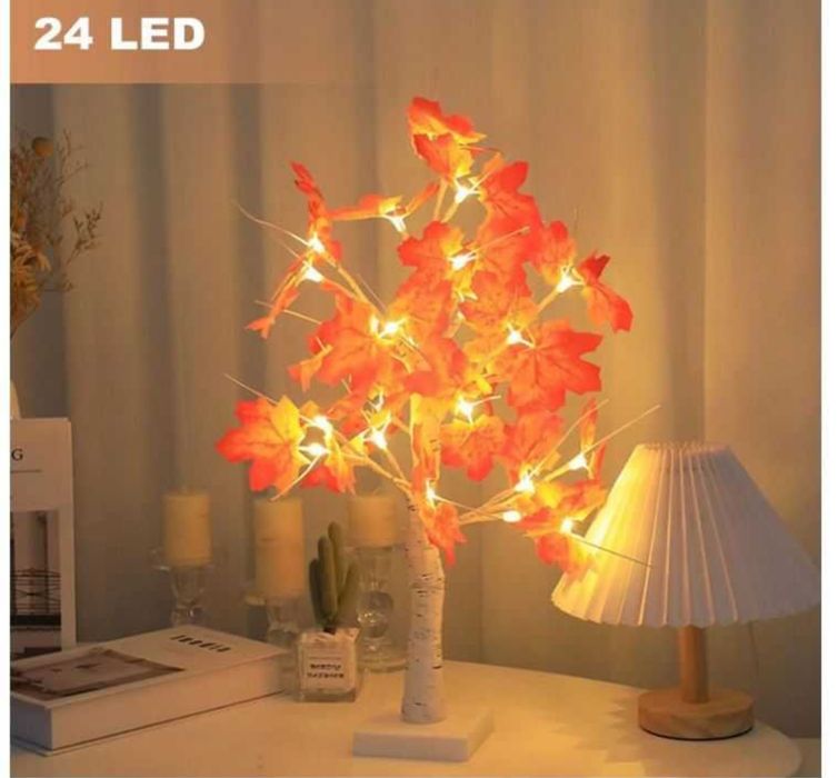 Dekoracyjne jesienne drzewko ozdobne z liśćmi klonu, 24 diody
