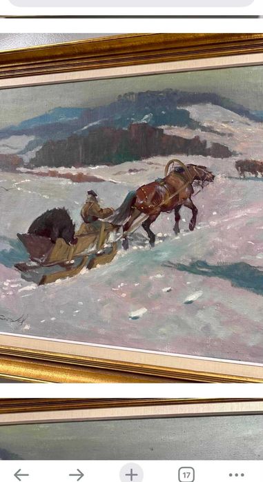 Breitenwald Roman Polowanie na dzika !1 Olej na płótnie Oryginał