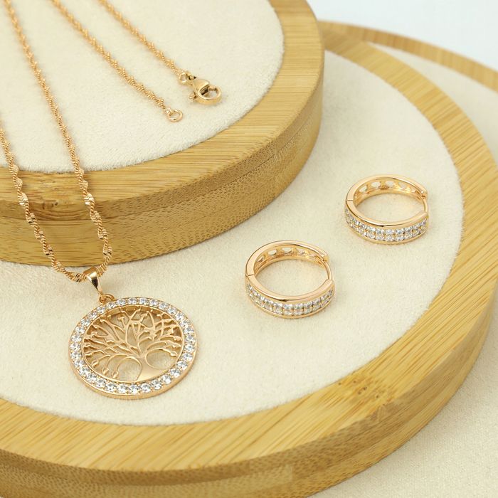 Złoty Łańcuszek Naszyjnik Wisiorek Drzewko+kolczyki Na Prezent Dla Bab