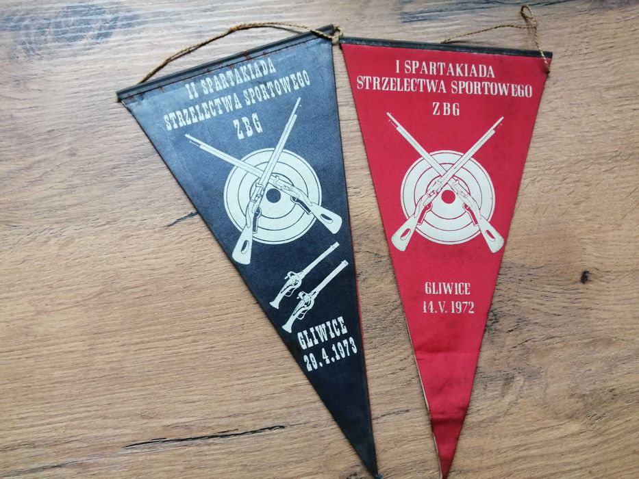 2 proporczyki Gliwice Spartakiada Strzelectwo 1972r Sporty Obronne