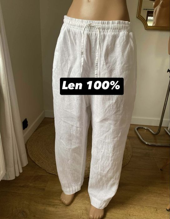 Len 100% biale dpodnie len duze spodnie XL