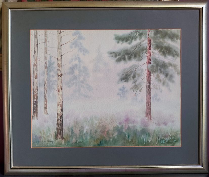 Maciej Nehring. Pejzaż leśny. Akwarela.