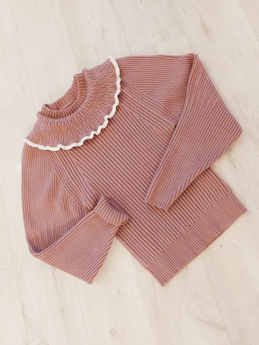 Sweter z kołnierzykiem brudny róż L