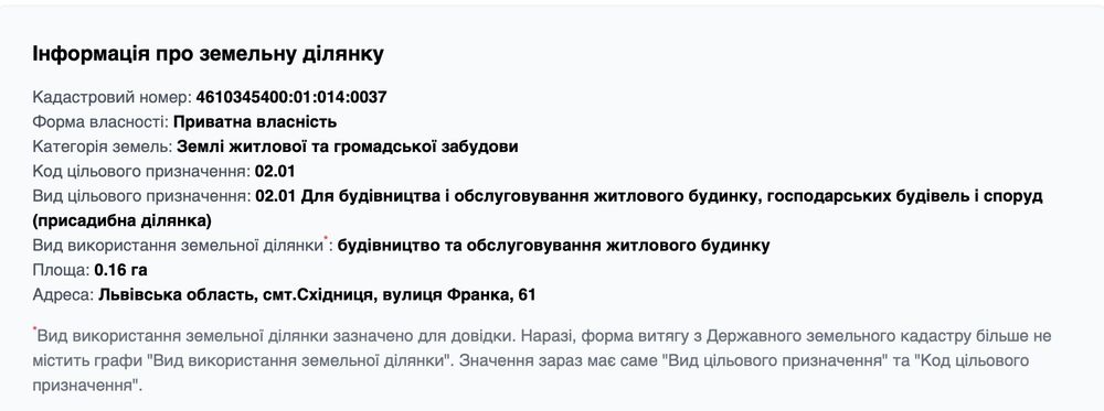 Продаж ділянки під забудову вул.І. Франка с. Східниця площею 16 соток!