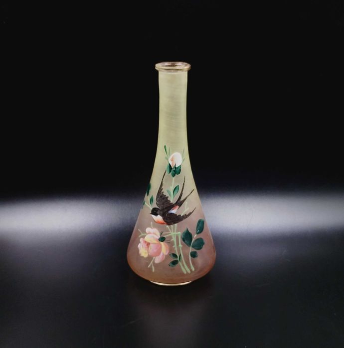 Karafka szklana malowana przedwojenna Czechy czeska jaskółka antyk retro