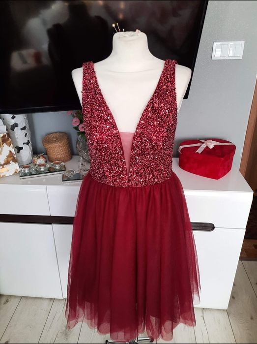 Sukienka Mascara tiulowa zdobiona,  burgund, 42-44,"wesele,  bal,