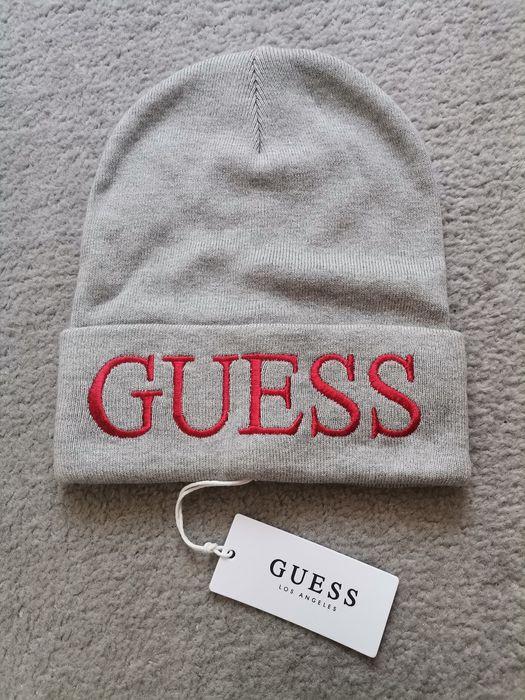 Czapka Guess Szara siwa wiskoza bawełna wełna