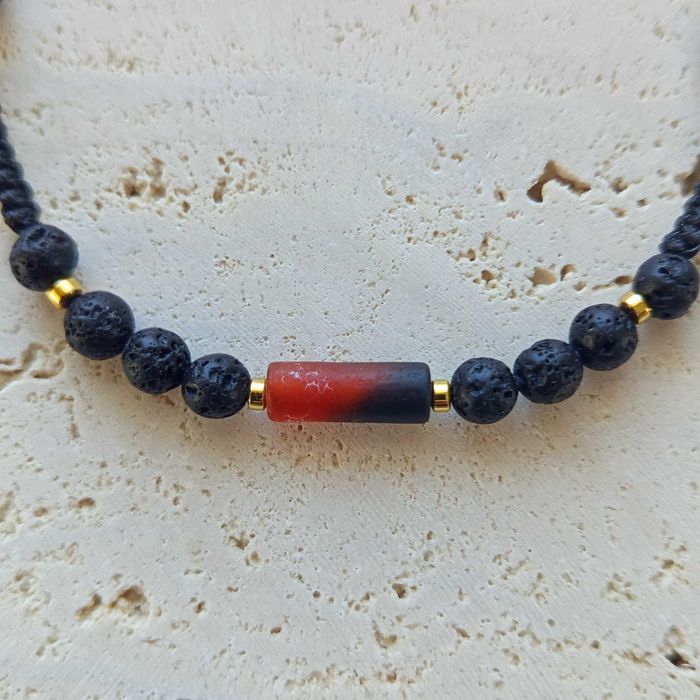 Bransoletka męska "Luca" - agat, lawa, hematyt - handmade, unikat.