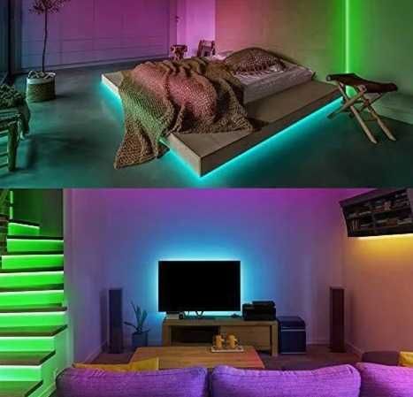 Fita LED RGB com 5 metros para decoração fundo TV + Comando Remoto