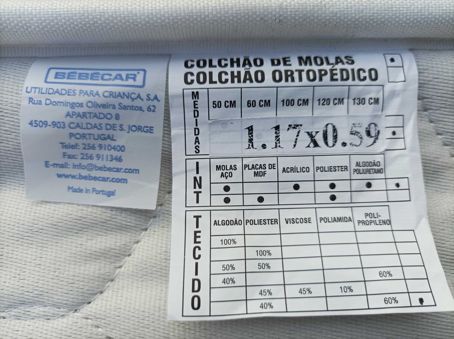 colchão para berço 1,20x 60cm