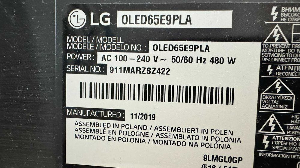 LG OLED65E9PLA    bez ramek szkło