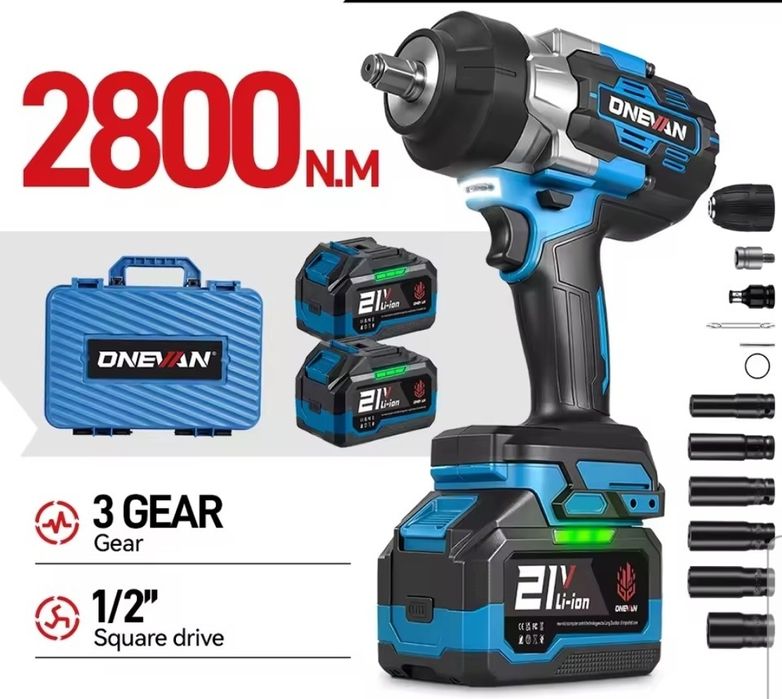 Chave de Impacto 2800nm c/ 2 Baterias 9Ah e Mala