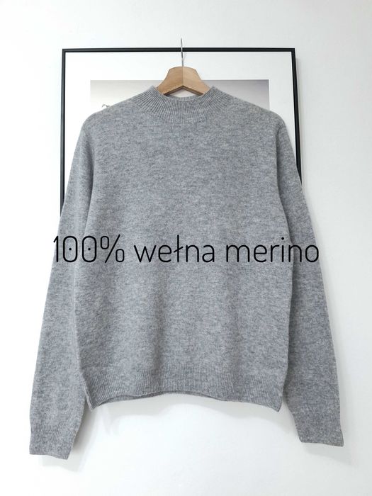 Sweter damski półgolf szary jasnoszary 100% wełna merino