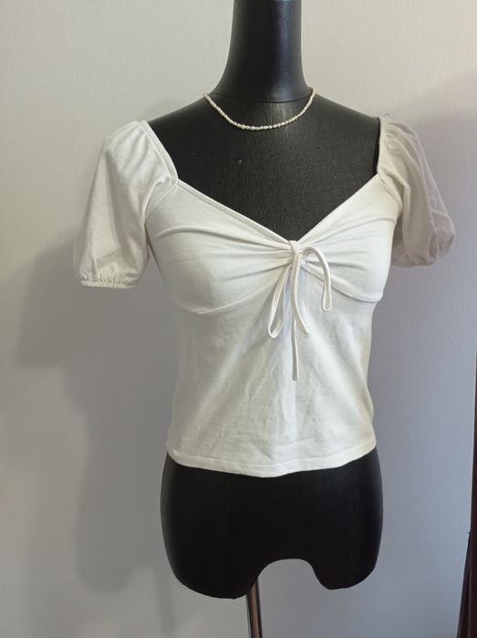 Белый топ футболка рукава фонарики в винтажном ретро стиле