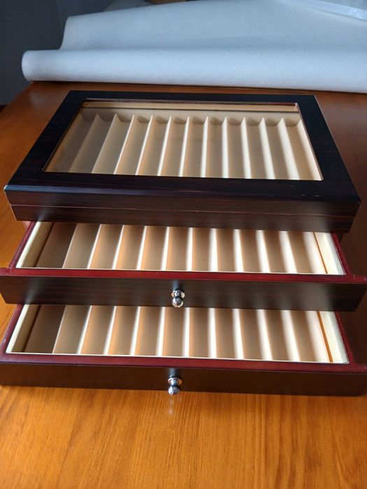 Caixa Madeira 34 Canetas Parker Rotring Waterman Pelikan Omas