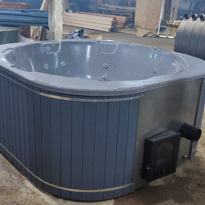 Чан з джакузи на дровах. Гидромасаж, лазня вдома. Мобільна купіль