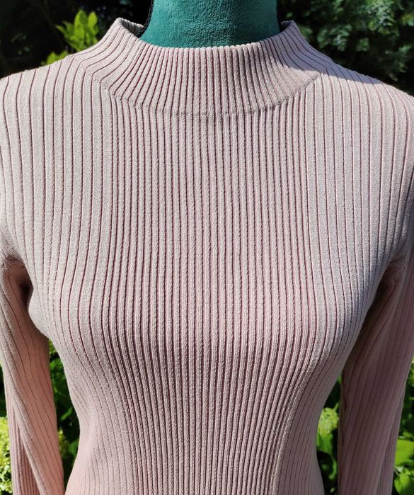 Prążkowany sweter półgolf H&M L 40 pudrowy róż basic y2k