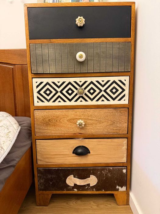 Drewniana szafka loftowa / designerska komoda z szufladami