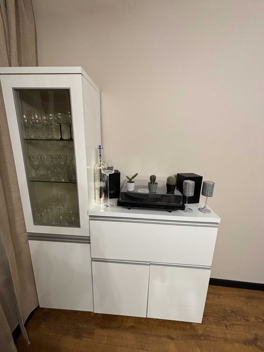 Witryna szeroka + witryna wąska + barek | biały gablota komplet 3 szt.