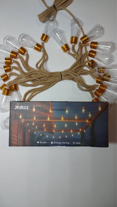 Гірлянда лампочки Edison на джутовому шнурі, RGB, з пультом і таймером