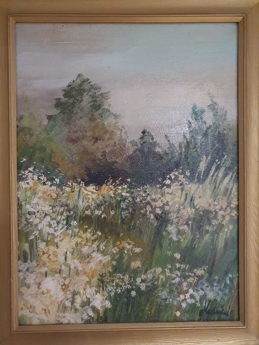 Obraz olejny na płótnie w ramie Łąka