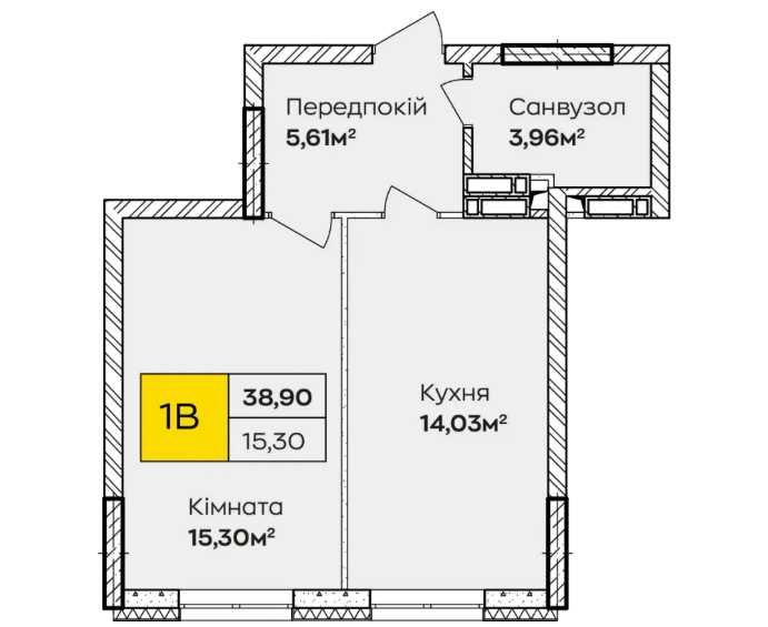 1-кімнатна квартира 38,9 м² від забудовника на Кочерги