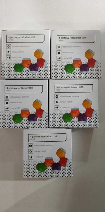 Rozdzielacz USB HUB 4-portowy obrotowy zestaw 5 szt