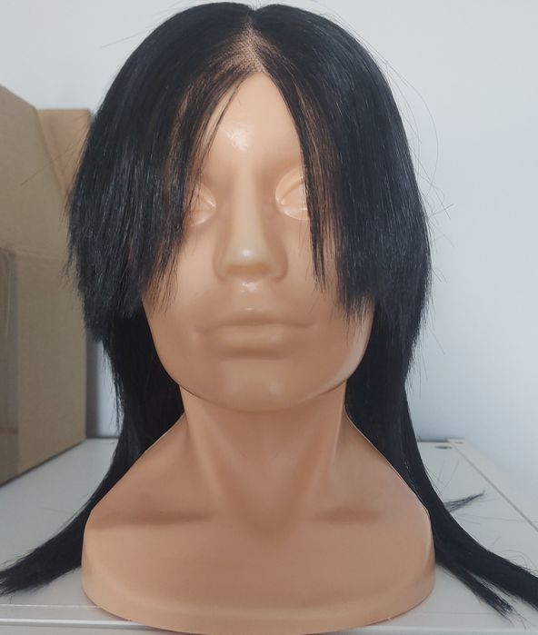 Peruka syntetyczna czarna full lace front styl wolf cut/rock