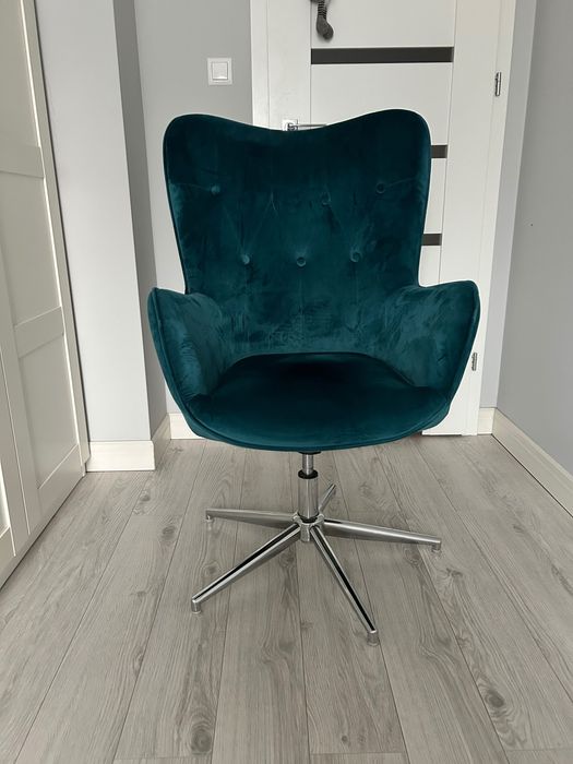 Fotel obrotowy welur turkusowy