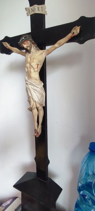 Stary duży  krzyż krucyfiks stojący 19 wiek