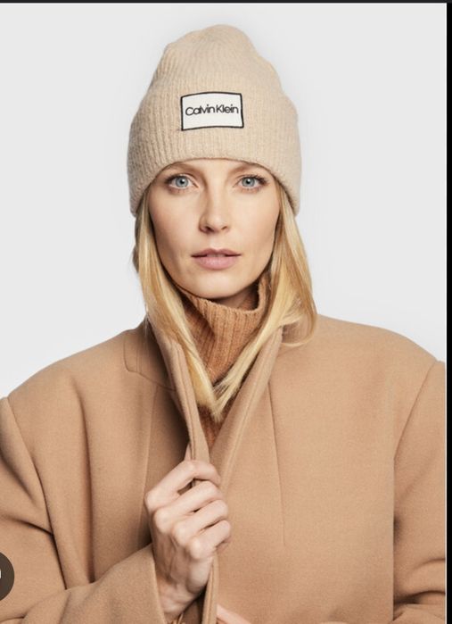 Czapka beanie Calvin Klein róż wełna i alpaka nowa