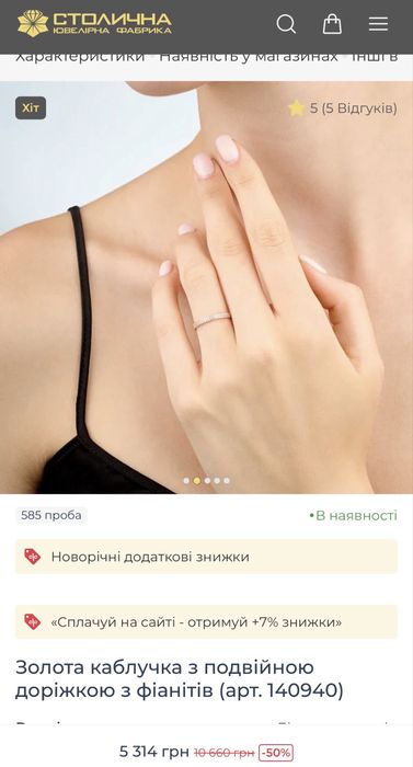 Золота каблучка з подвійною доріжкою з фіанітів розмір 17-17,5 кольцо