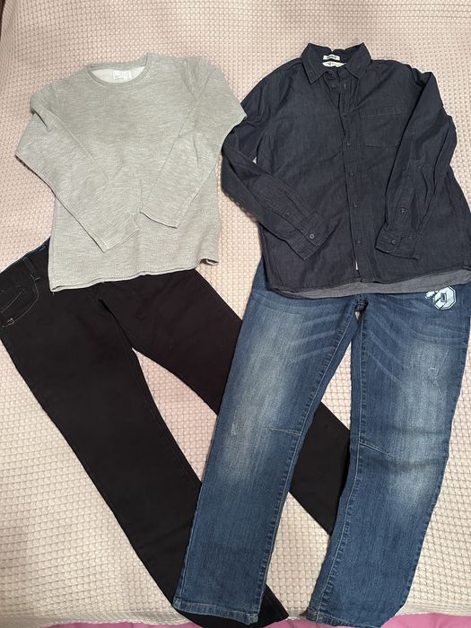 В отличном пакет джинсы рубашка, реглан HM next для мальчика 11-12 лет