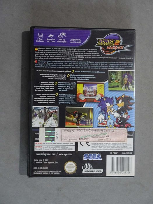 Jogo Gamecube Game Cube Sonic Adventure 2 Batlle