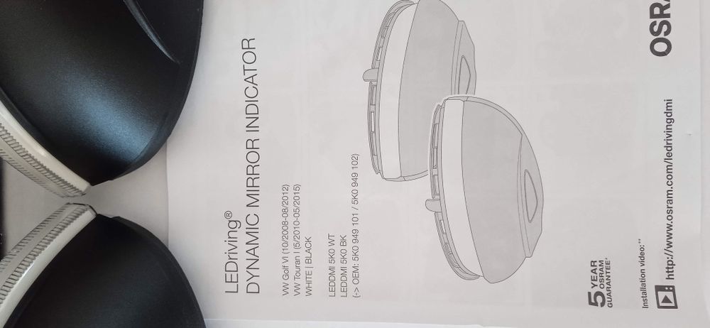 Obudowy lusterek,kierunkowskazy  dynamiczne Osram  golf 6, Touran.