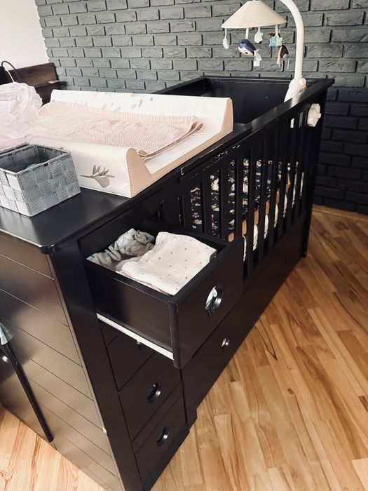 Bellamy Łóżeczko Paso Doble czarne + komoda + przewijak