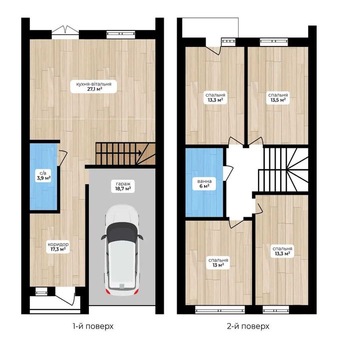 Таунхаус з гаражем, площа 135м2, асфальт / школа / садік / зупинка