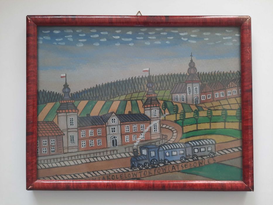 Kolekcja 4 obrazów z pieczęciami  - pamiątka z Krynicy Nikifor artysta