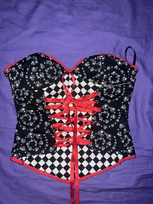 Hell bunny корсет у клітинку з черепами goth punk alt альт готичний