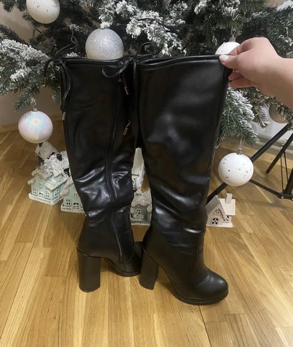 Шкіряні Зимові чобітки на каблучку