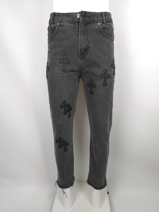 Chrome Hearts jeansy szare z krzyżami