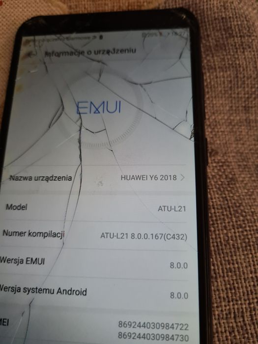 Smartfon Huawei y6 2018 atu-l21 dual sim mini jack micro SD kartonik