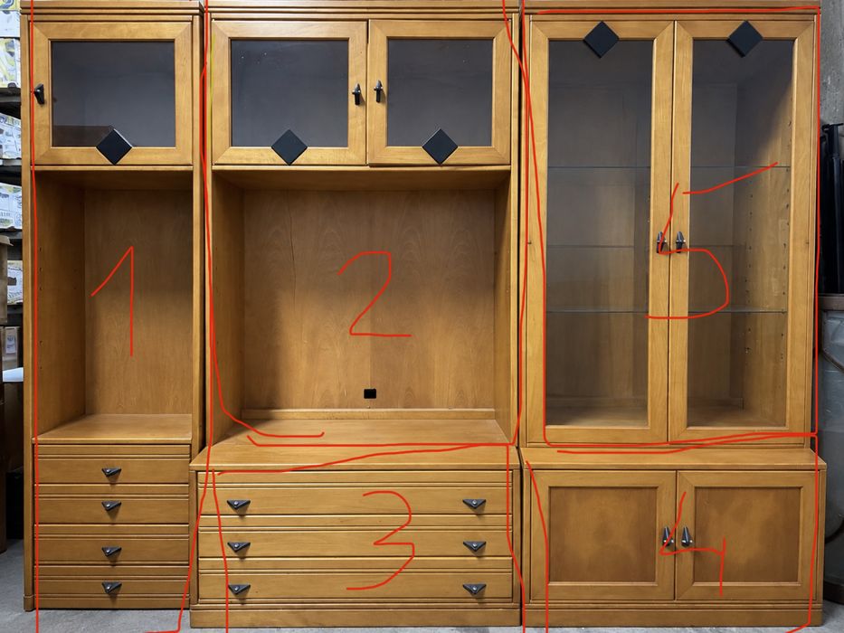 Movel de sala modular em madeira maciça (5 modulos)