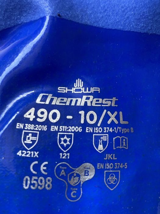 Luvas impermeáveis - proteção frio e químicos Showa 490 tam. XL