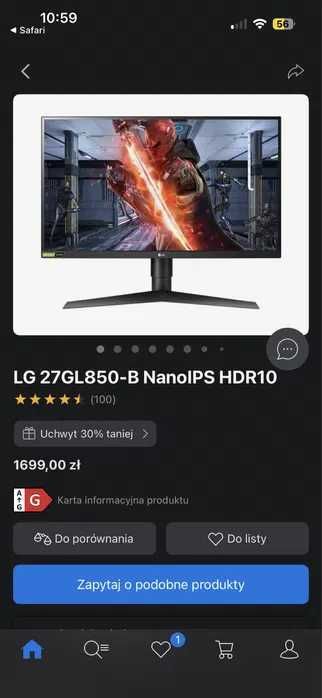 Monitor LG UltraGear 27GL850-B 27 2560/1440 2k  144hz QHD Nano IPS 1ms