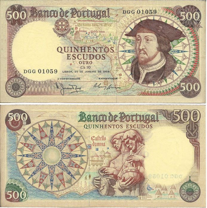 500$00 de Portugal - 25 Janeiro 1966 - Chapa 10  - Bela